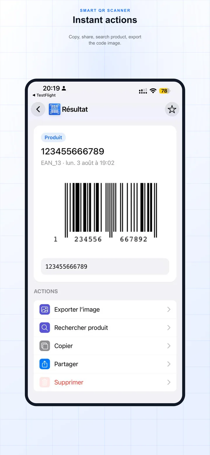 Scan result and actions